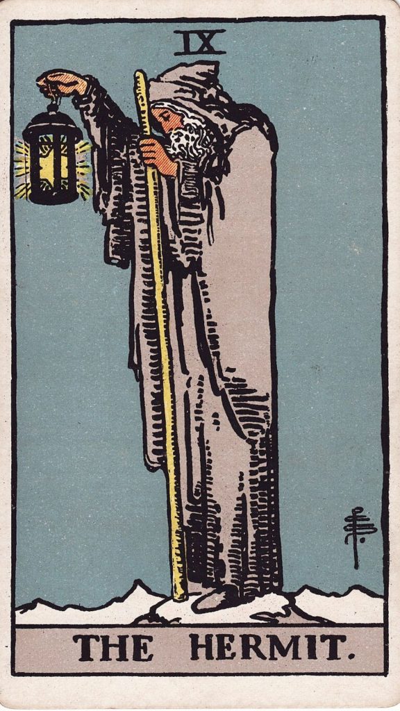 Eremiten tarotkort Eremiten tarotkort från Rider Waite Tarotlek, designade av Pamela Colman Smith