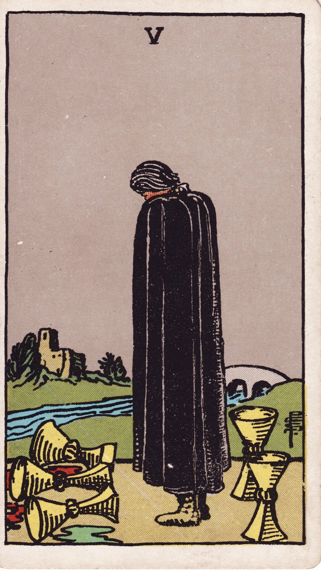 Tarotkortet Fem i Bägare
