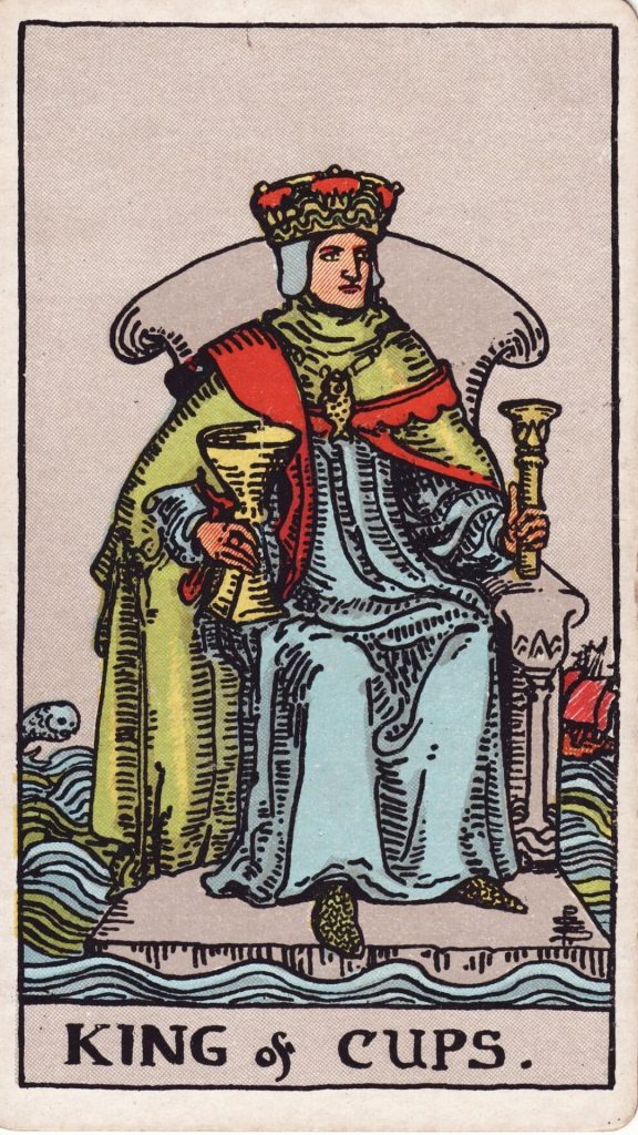 Kung i bägare tarotkort Kung i bägare tarotkort från Rider Waite Tarotlek, designade av Pamela Colman Smith.