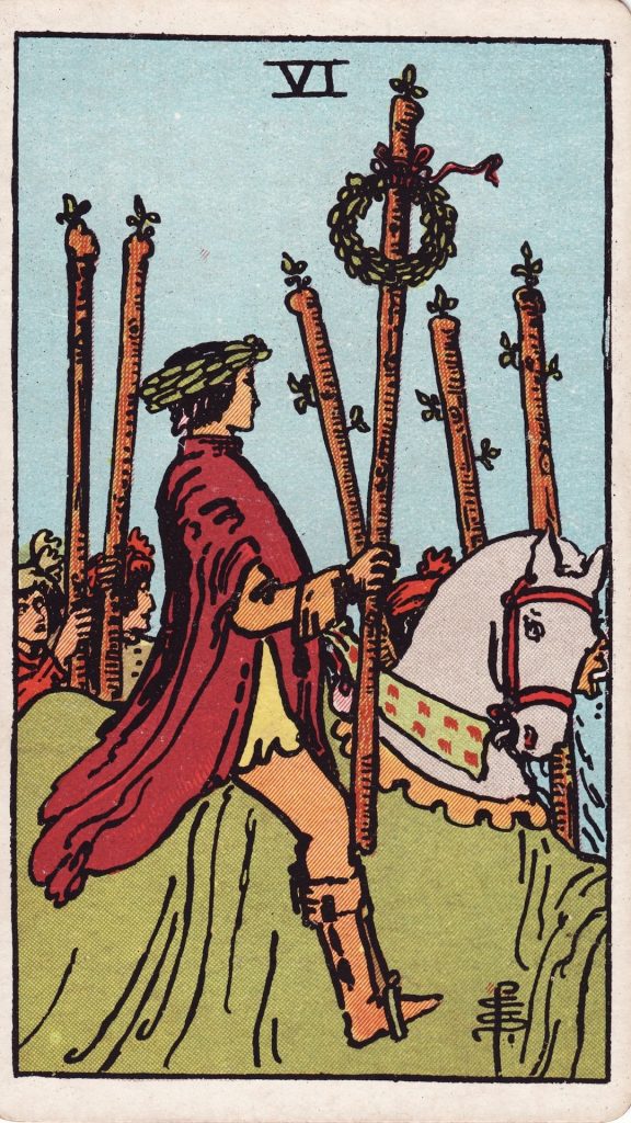 Sex i stavar tarotkort Sex i stavar tarotkort från Rider Waite Tarotlek, designade av Pamela Colman Smith.