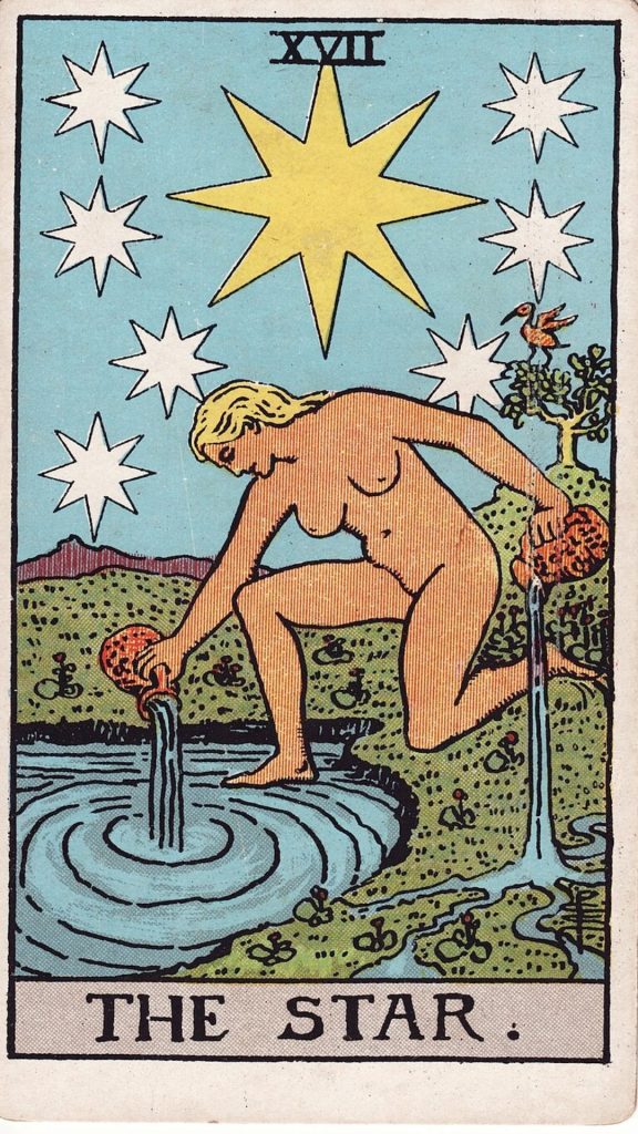 Stjärnan tarotkort Stjärnan tarotkort från Rider Waite Tarotlek, designade av Pamela Colman Smith.