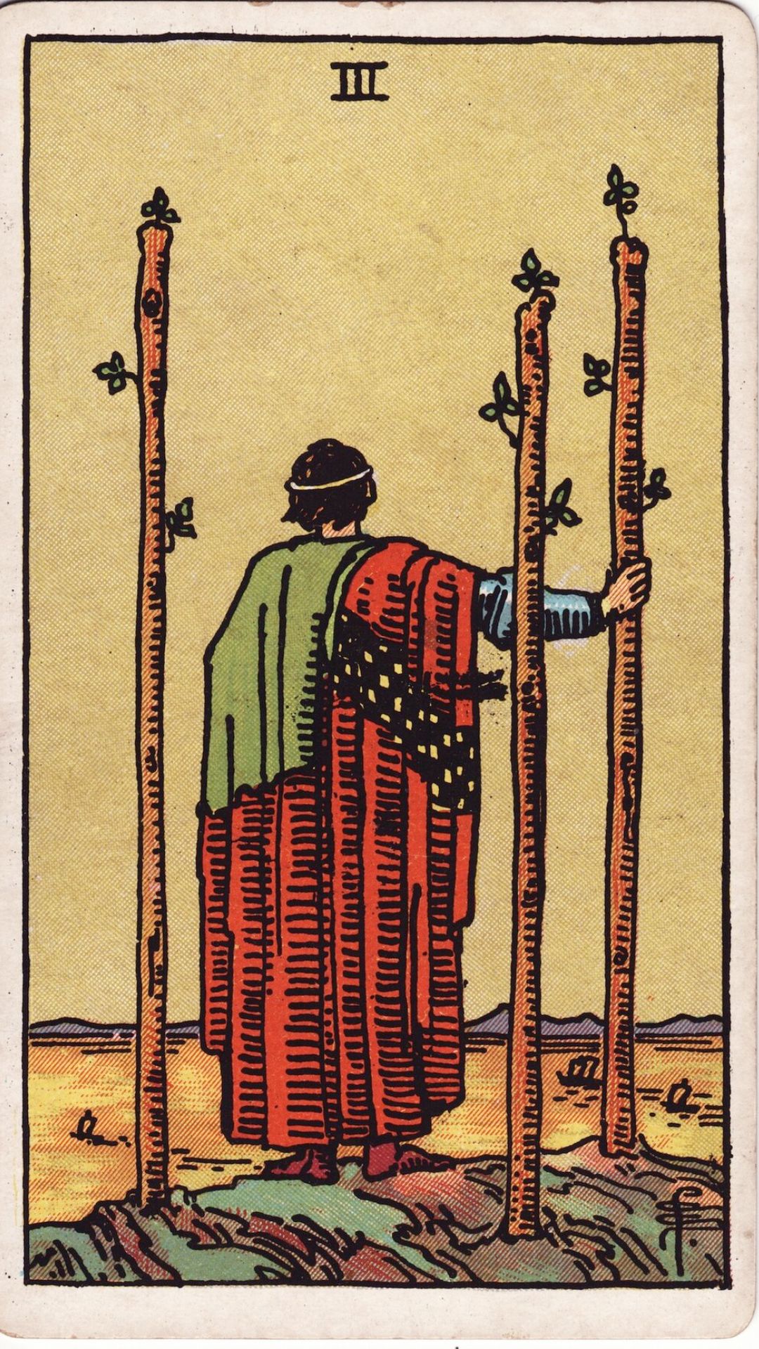 Tarotkortet Tre i Stavar